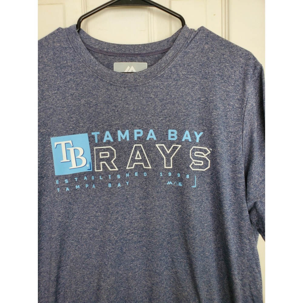 Majestic Tampa Bay Rays T Shirt Blue Heathered Performance MLB Baseball Mens XL